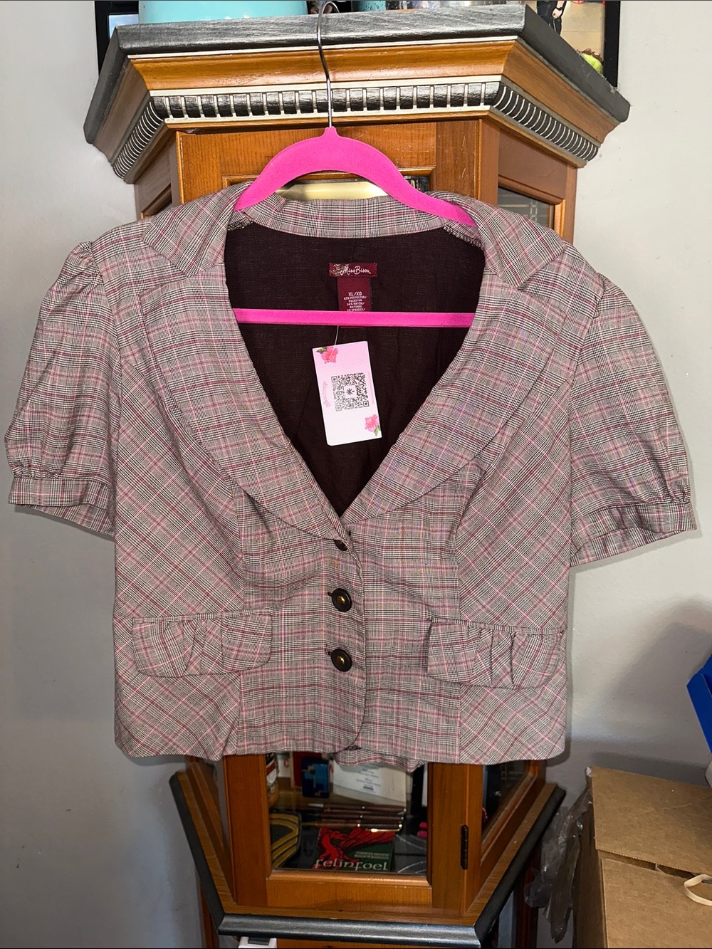 Short Plaid Pink Cropped Jacket - Unknown Brand